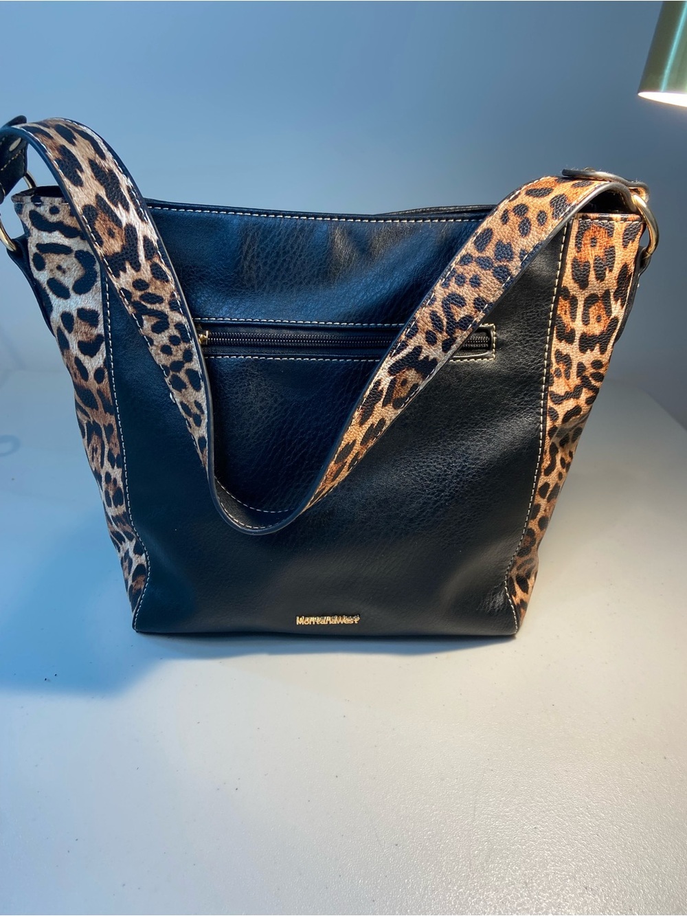 Montana West Black Shoulder Bag with Leopard-Print Strap